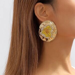 Zara hoop stud Drop Earrings pomegranate Garnet Yellow Crystals Gold Earrings